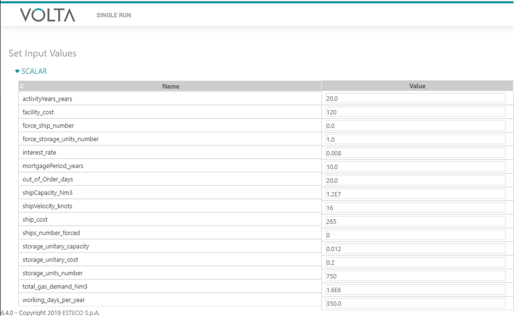 Figure 1. Web-based user interface in VOLTA –setup of input parameters